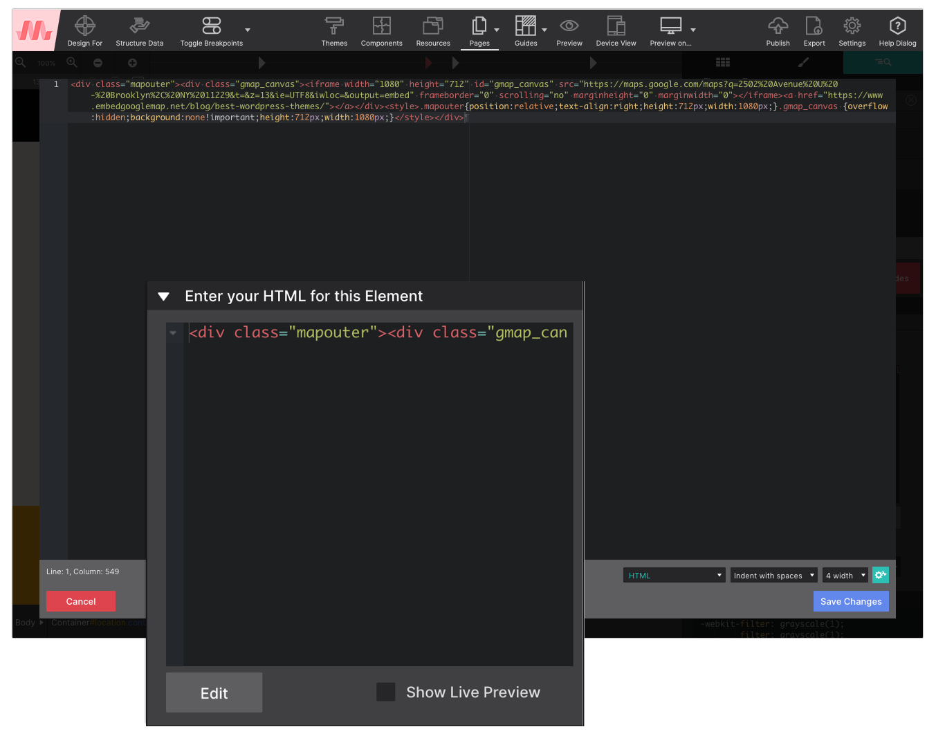 Edit in Dialog the Code