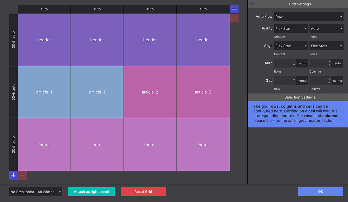 CSS Grid Editor Dialog