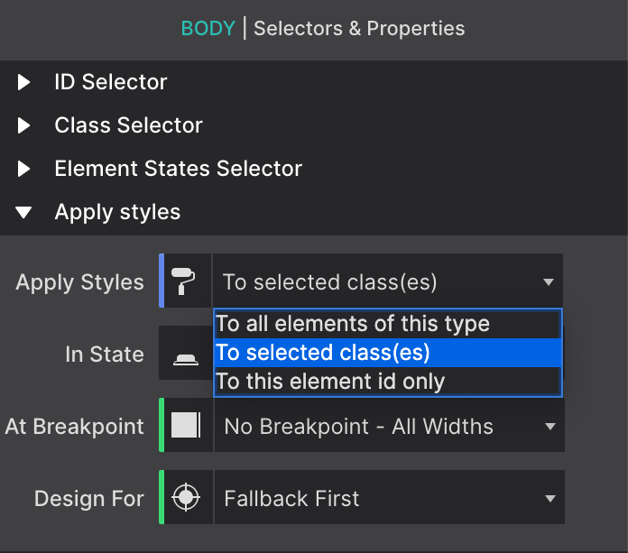 Apply Styles Control Opened