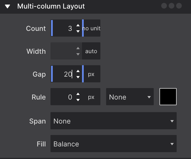 Multicolumn Layout Controls