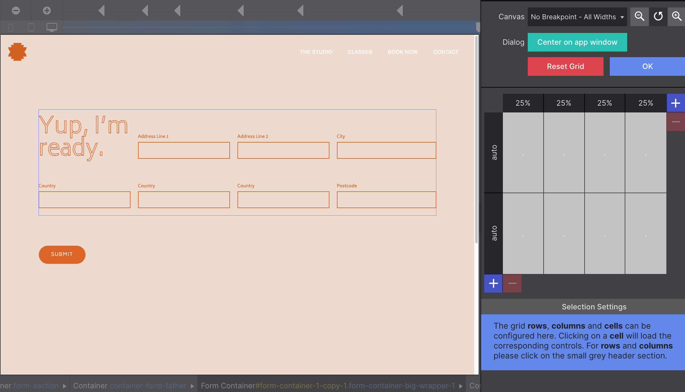 Four columns grid configuration