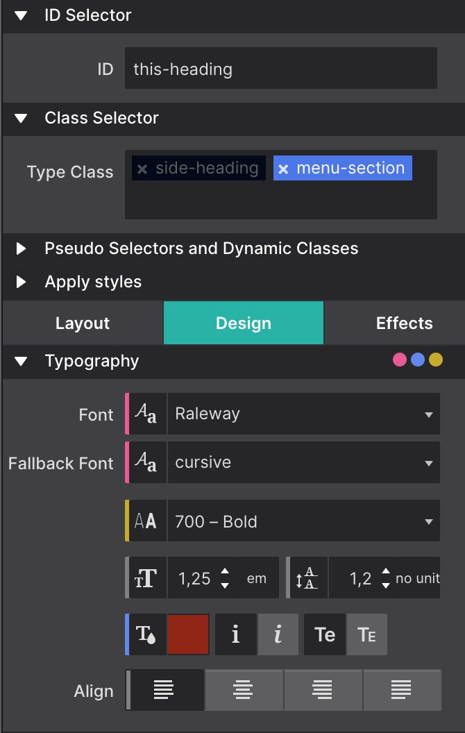Example with different color codings