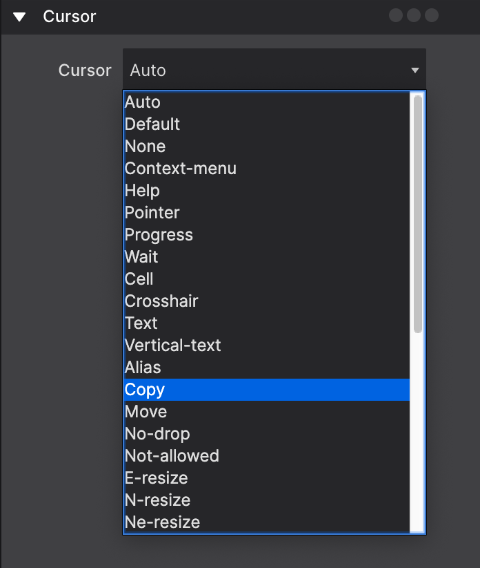 See the cursors control expanded