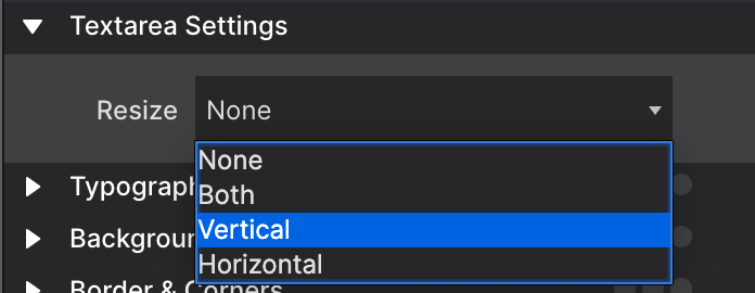 Screenshot of the Textarea controls