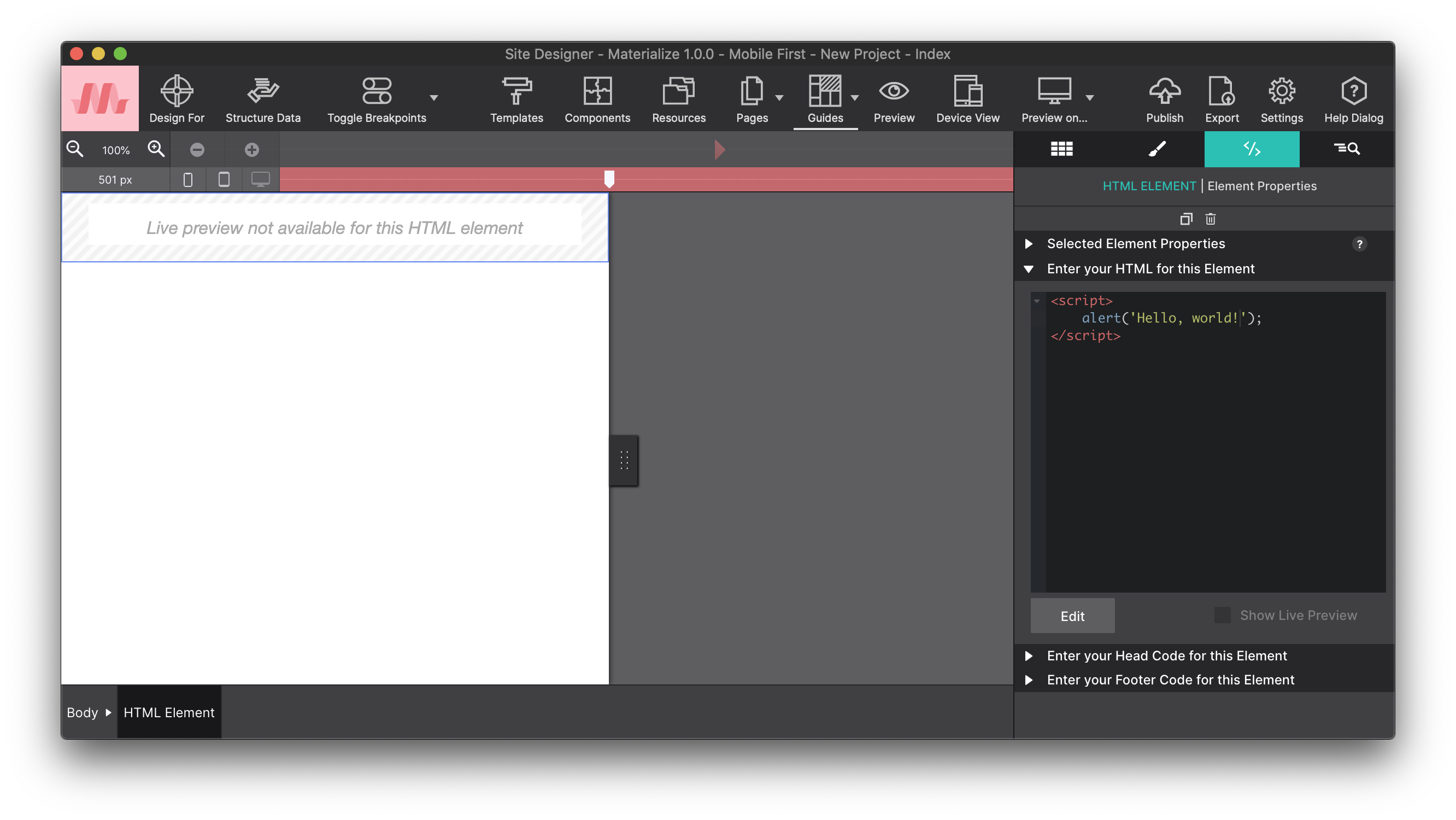 Built in panel Code Editor