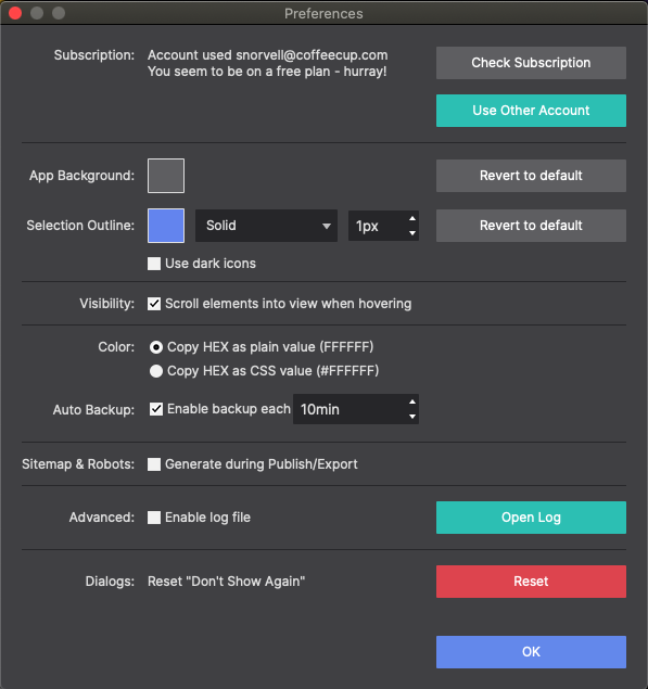 Preferences Dialog