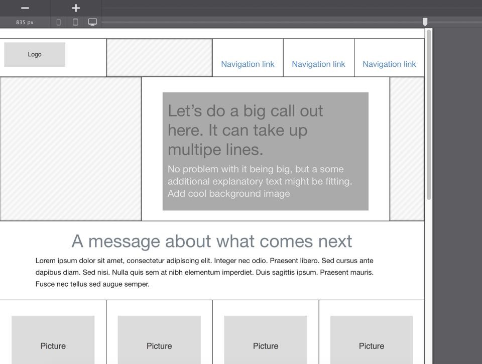 Testing the layout with the width slider