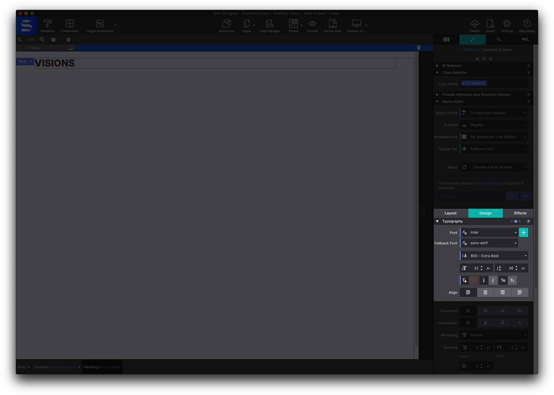 The typography controls