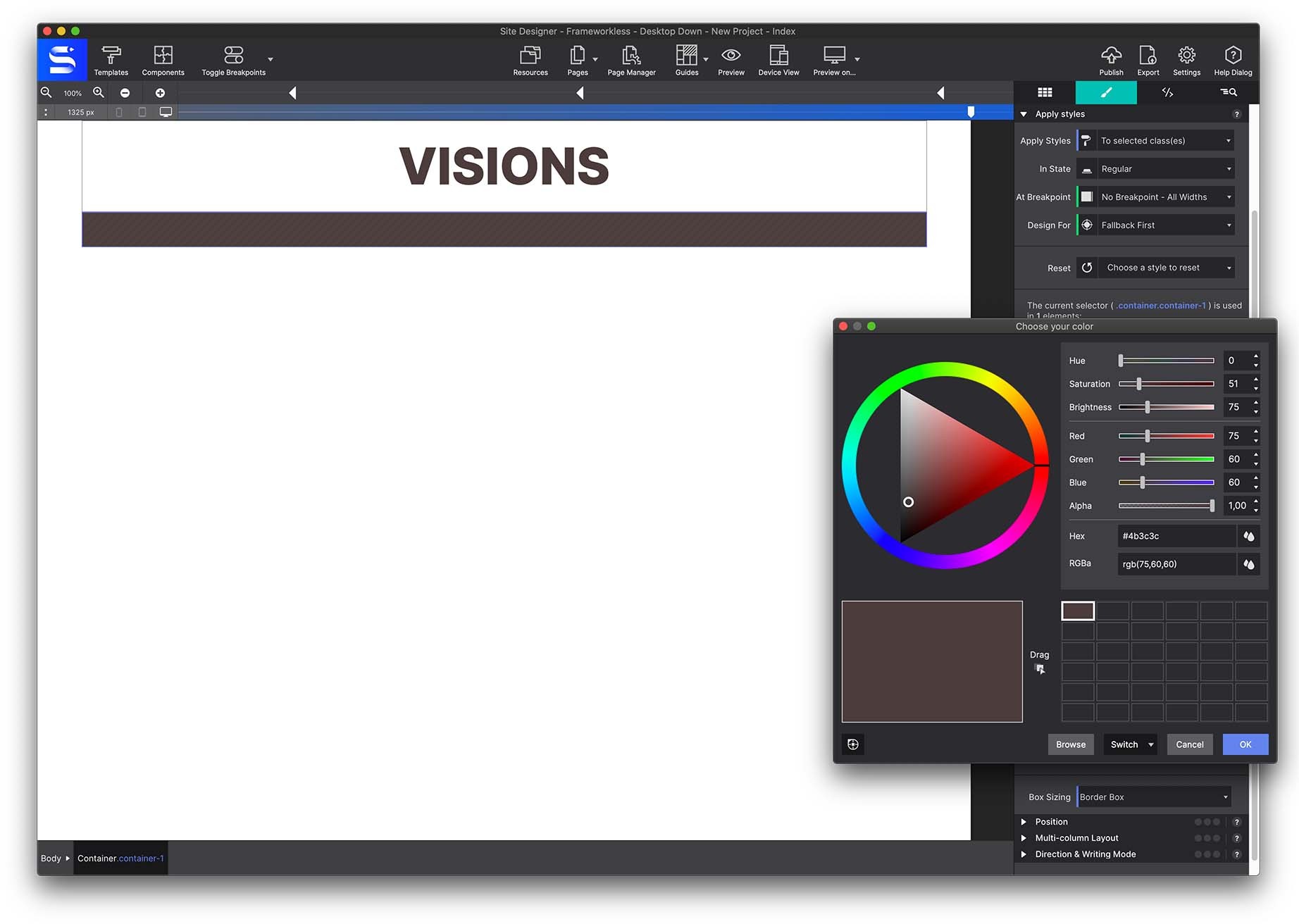Setting the nav background colour