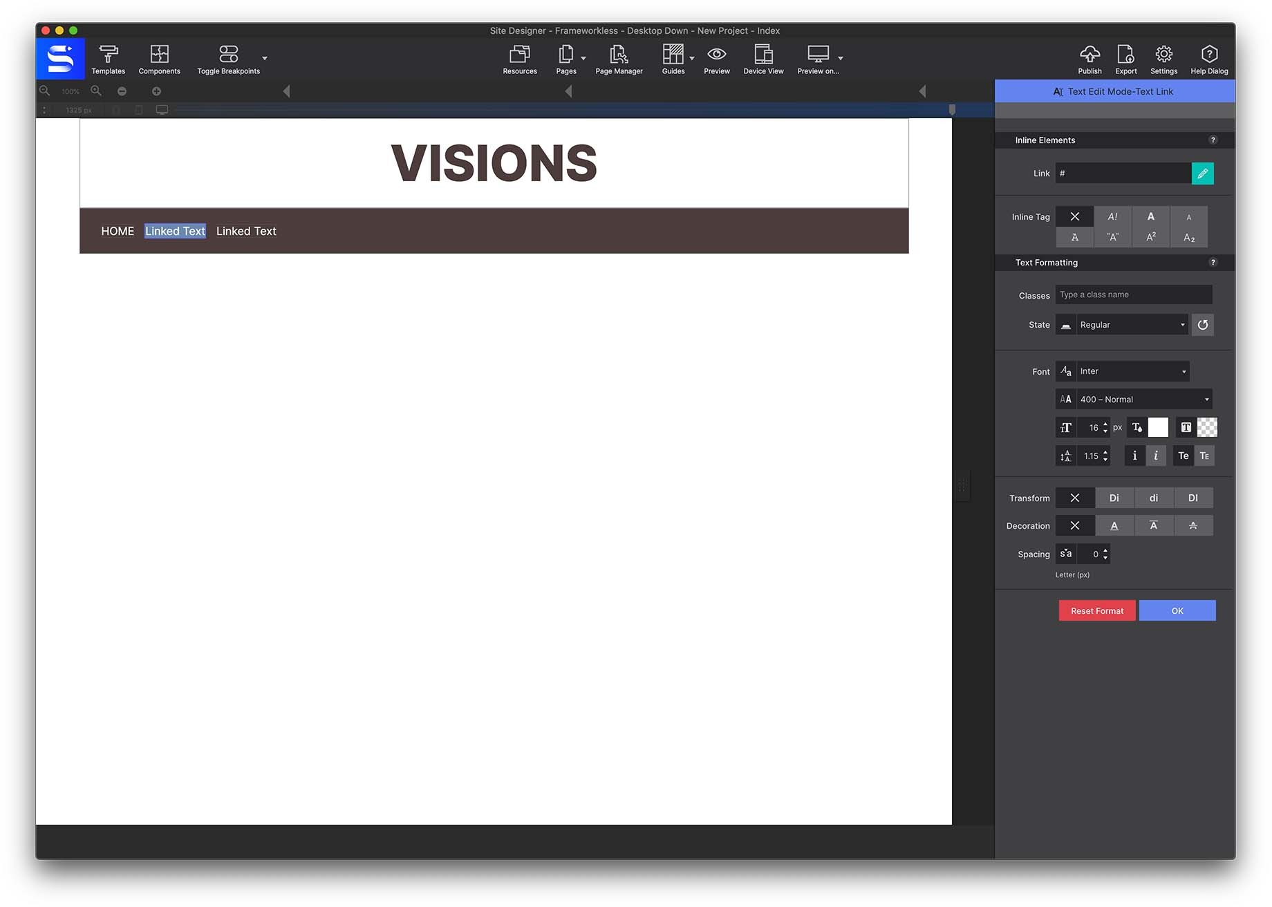 Editing the link text