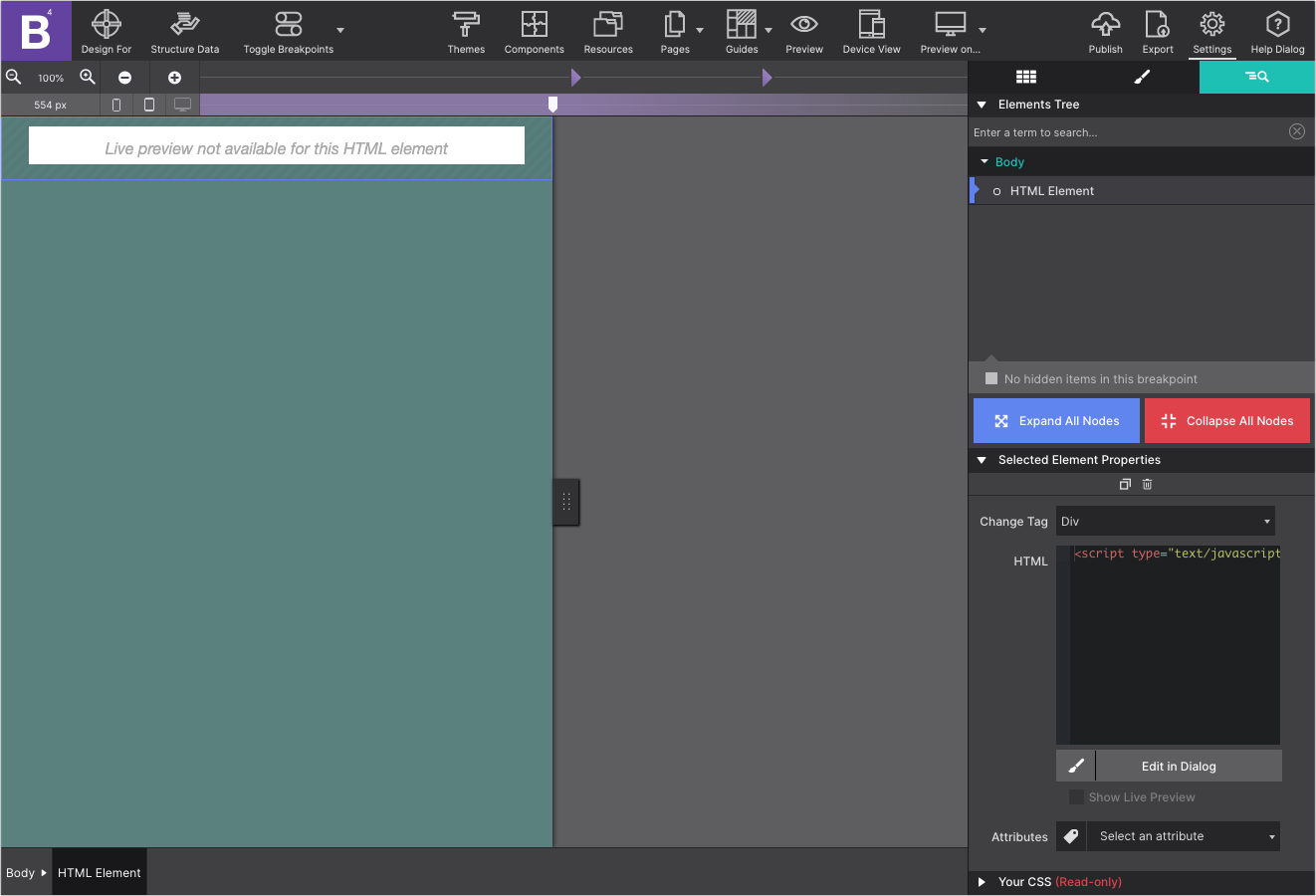 Pasting the form markup into the HTML element