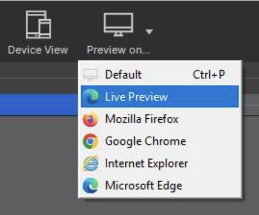 The Preview on dropdown with Live Preview selected