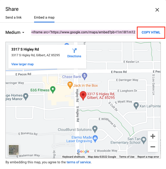 Copying the embed HTML from Google Maps