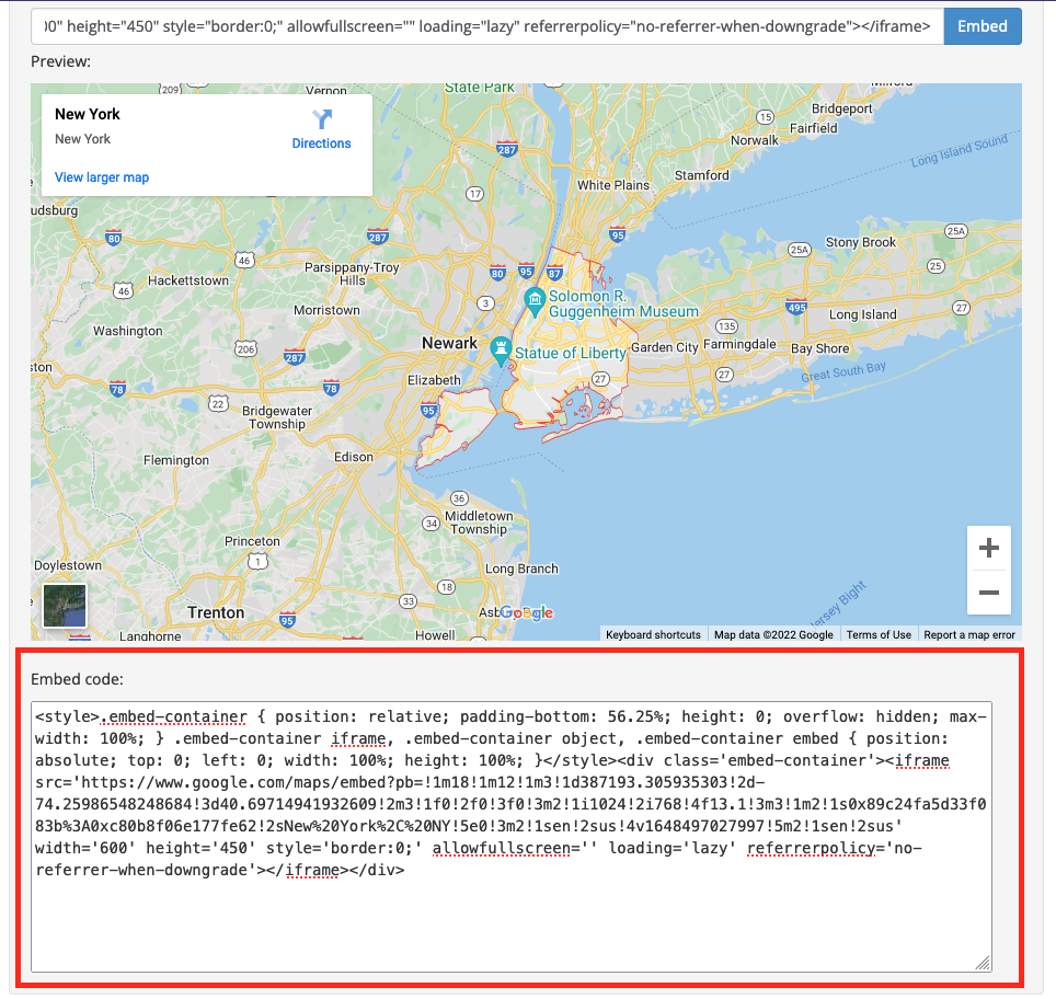 The generated responsive embed code