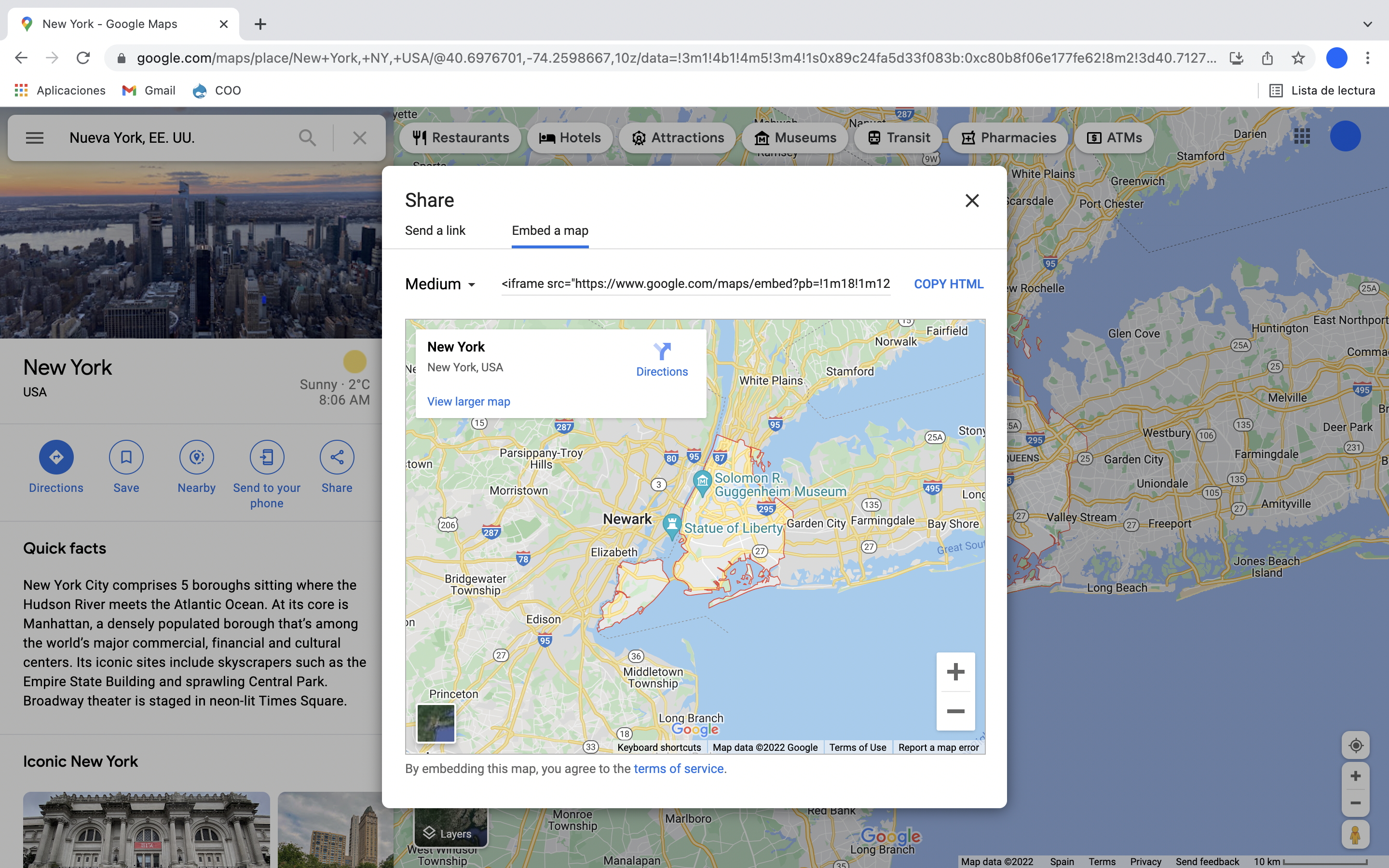 The Google Maps share dialog