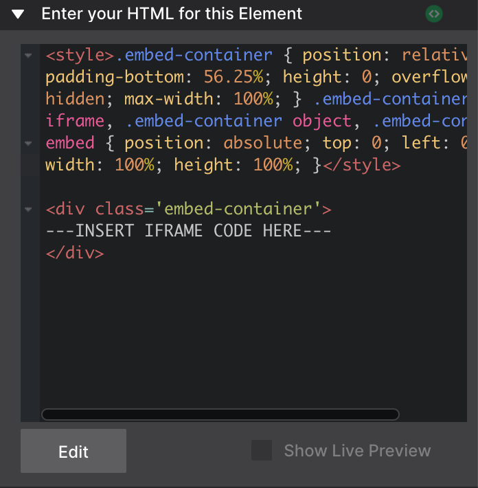 Pasting the code into the HTML element