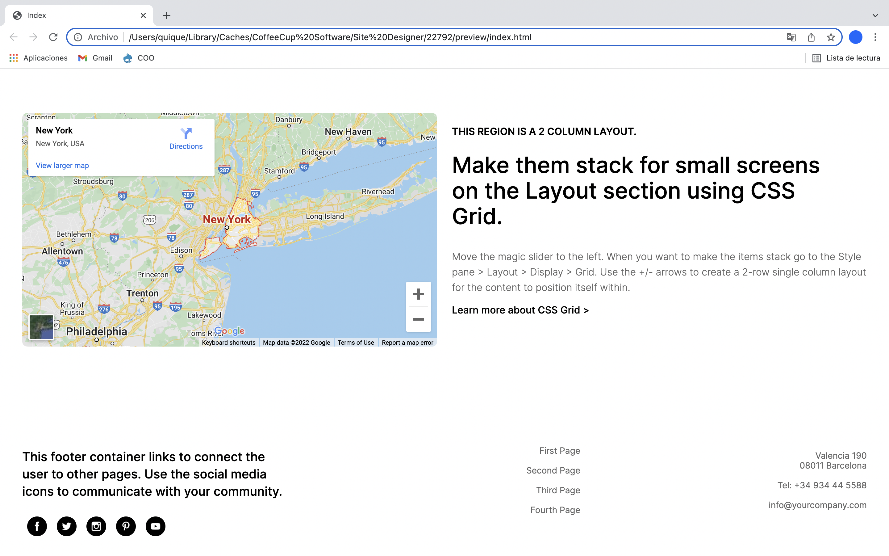 Previewing the published page