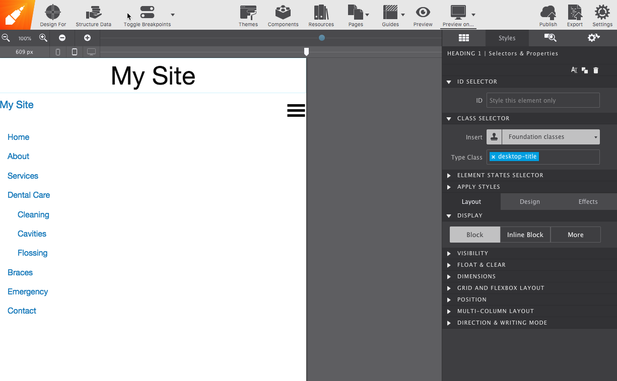 The desktop title container