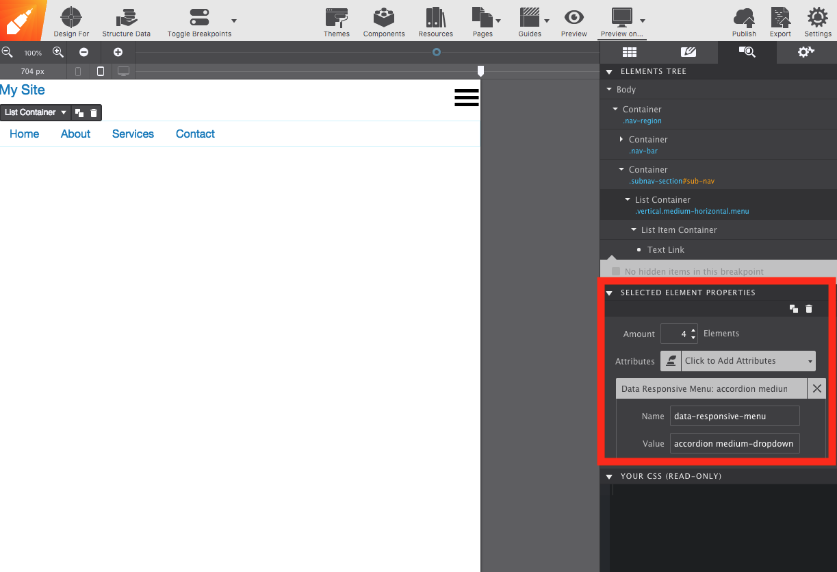 The data responsive menu attribute