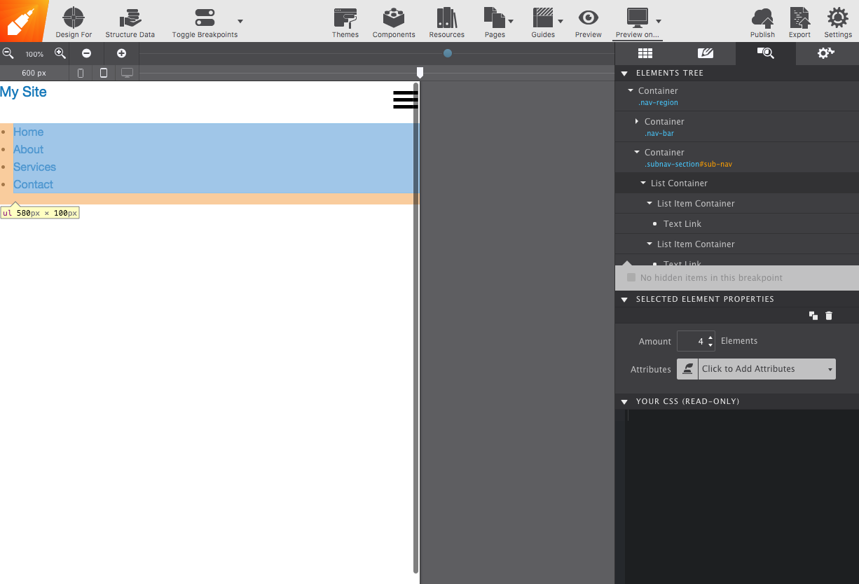 Locating the list container in the element tree