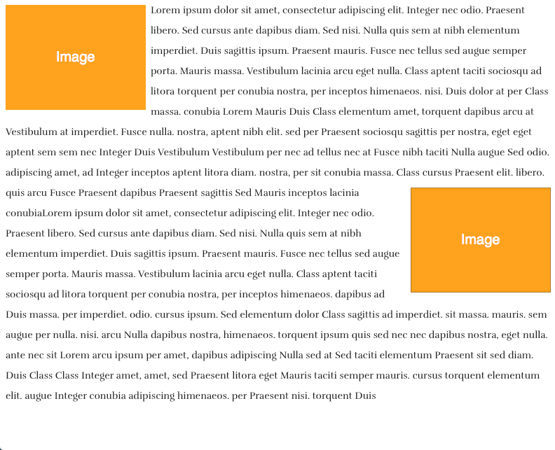 Body text flowing around two floated image blocks