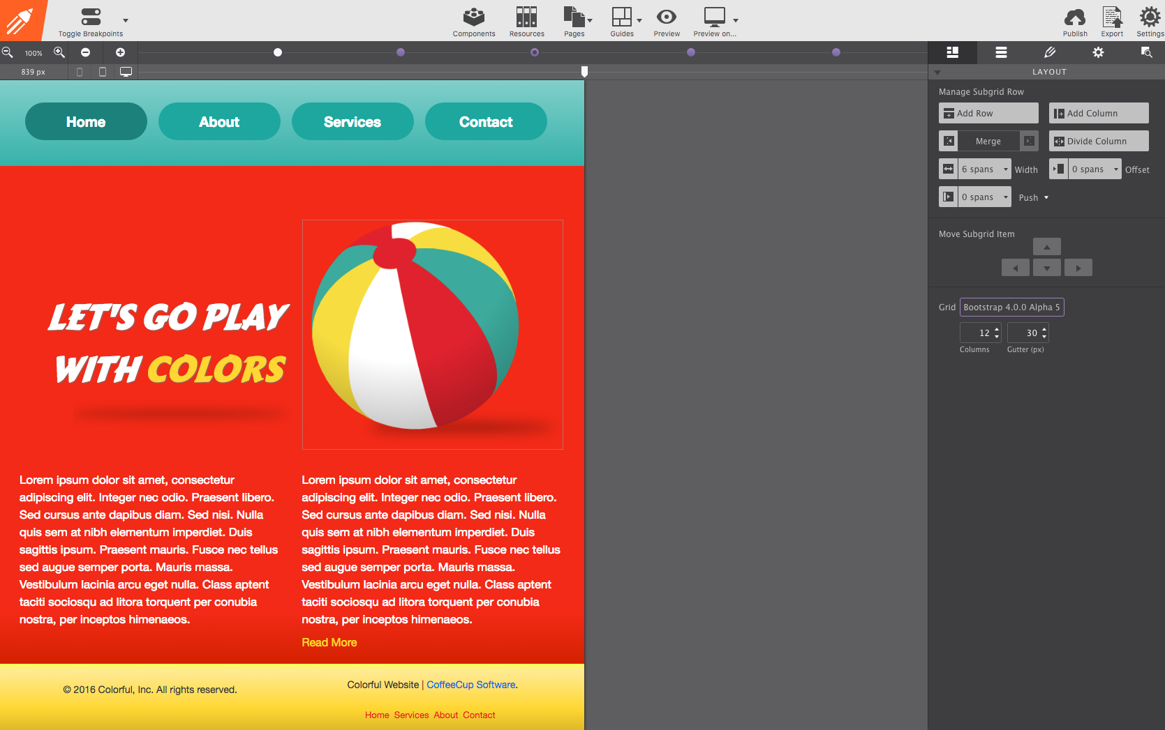 Animation and transition controls in the Site Designer interface