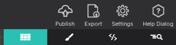 Site Designer toolbar close-up with the Export button highlighted by a red circle