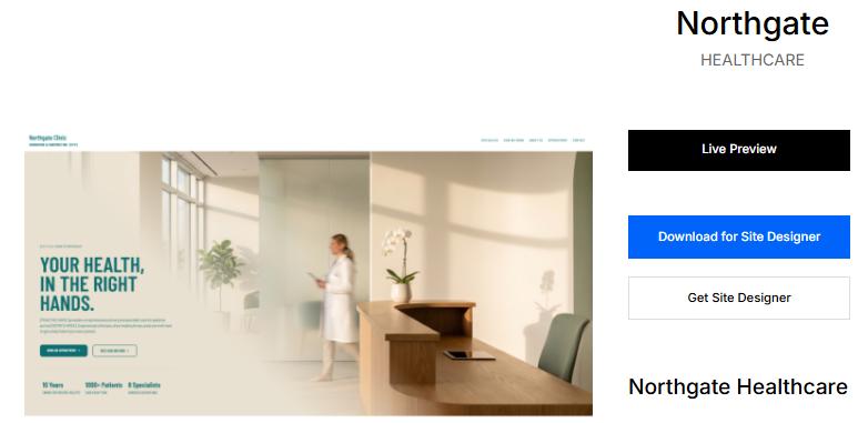 Northgate template page showing the 'Download for Site Designer' button highlighted with an arrow